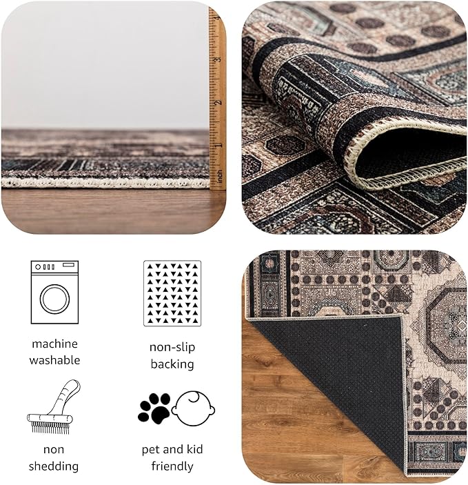Keen Home Design 4x6 Rug - Machine Washable Area Rug with Non-Slip Backing, Ideal for Living Room, Dining Room, Bedroom - Vintage, Easy Clean, Durable, Low Pile Rug - (4' x 6')