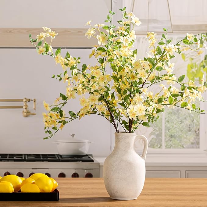 Ceramic Flower Vase Home Decor - 10 Inch Large White Rustic Table Flowers Vases Living Room Bedroom Plant Decorations Farmhouse Vintage for Kitchen Shelf Office Coffee Dining Desk House Women