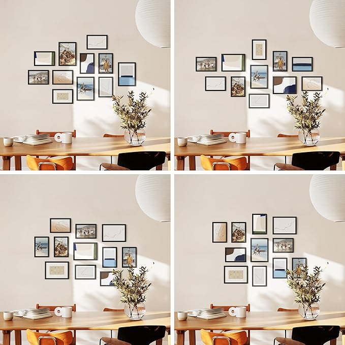HAUS AND HUES Black Oak Wood Gallery Wall Tabletop Frames Made with Real American Oak and Shatter-free Plexiglass - Set of 11 (Eight 4x6, Three 5x7, Framed Black)