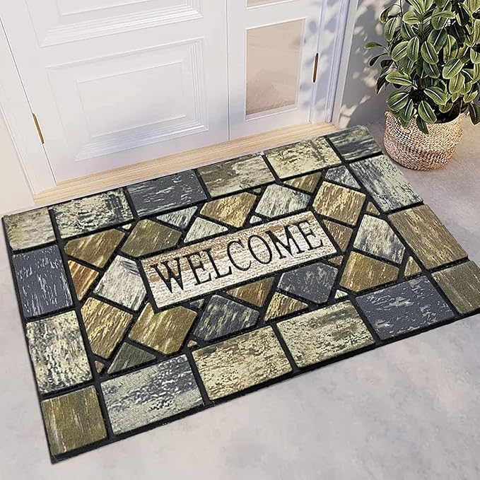CHICHIC 18 x 30 Inch Square Welcome Door Mat Front Doormat Outdoors for Home Entrance Outdoors Mat for Outside Entry Way Doormat Entry Rugs, Heavy Duty Non Slip Rubber Back Low Profile