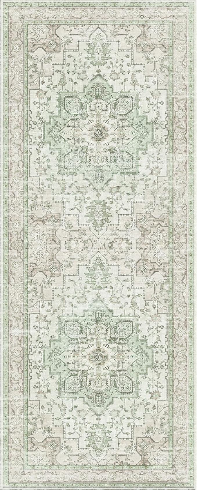 GENIMO 2'6''x10 Runner Rugs for Hallway, Machine Washable Non Slip Vintage Rugs, Low Pile Lightweight Soft Print Rug for Enrtyway, Corridor, Home Office, Kitchen, Oat Light