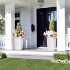 22.5" Tall Planters Set of 2, Outdoor＆Indoor Black Planter Pots, High Front Porch Planter Pots with Drainage Holes＆Water Level Monitor＆Inner Bucket, Automatic Watering, White