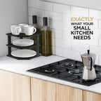 Cabinet Organizer Shelf - Bamboo Corner Rack for Kitchen Counter, Cabinet Space Saver for Plates, Dishes, Bowls, Bread Pantry, Bathroom Storage or Countertop Stand, Black