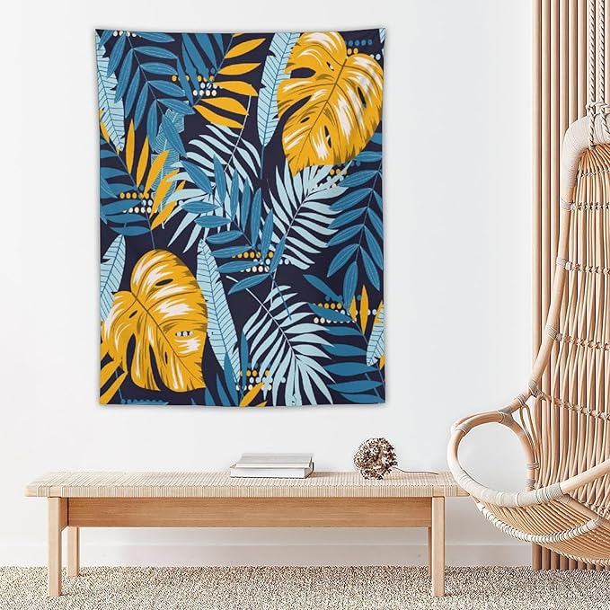 ICMOLYYENLO Palm Leaf Tapestry Wall Hanging, Tropical Leaves Plant Jungle Green Hawaiian Art Home Decor for Guest Bedroom Living Room Dormitory 60x80 Inch
