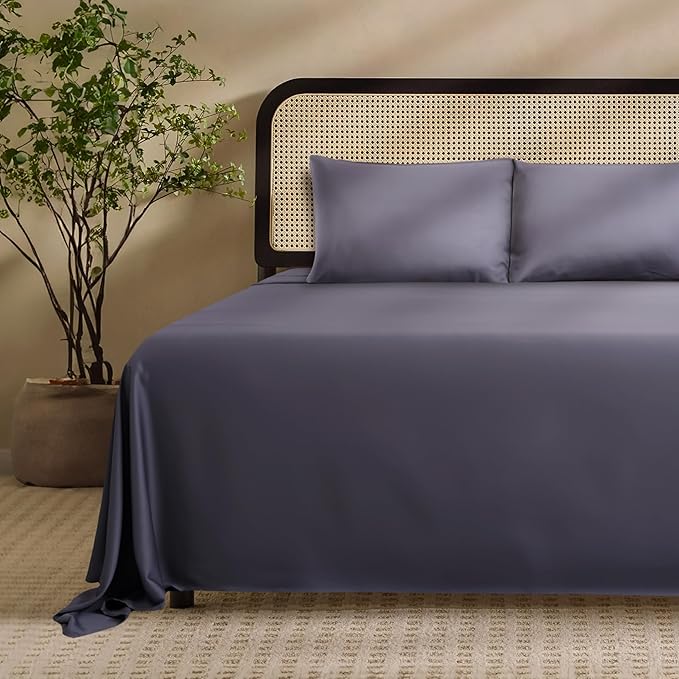 EPITEX Solid 4 Piece Queen Sheet Set - Viscose Derived from Bamboo, 1400 Thread Count, Breathable and Cooling Bed Sheets Set, Luxurious Silky Bedding for Hot Sleeper, Deep Pocket Up to 16'', Charcoal