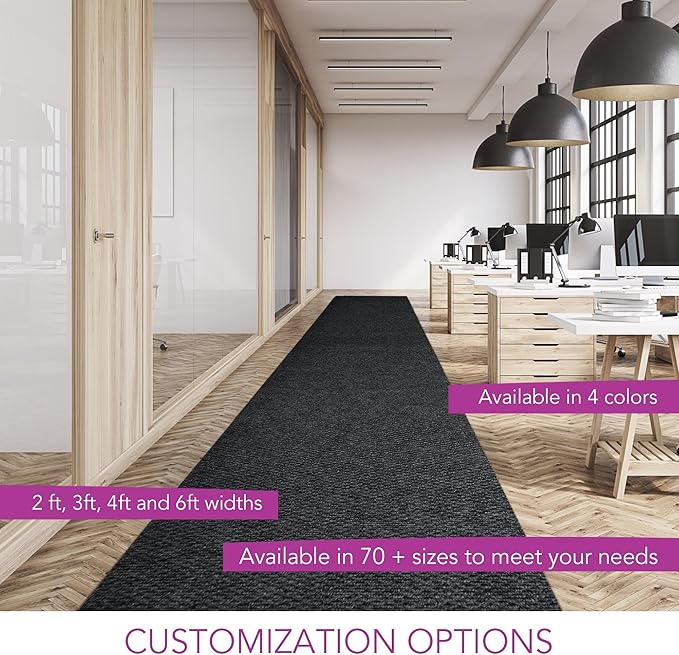 iCustomRug Hallway Runner Rug – 3x7ft Black, Indoor/Outdoor, Non-Slip Rubber Backing, Low-Profile All-Weather Carpet, Non-Shedding & Easy Care, Entryway Mat Ideal for High Traffic Areas
