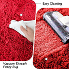 Red Fluffy Area Rug for Bedroom: Soft Plush Rugs for Living Room & Kids Room - Shaggy Carpet for Valentine's Day Decor