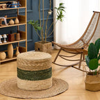 Wimarsbon 18'' Ottoman Pouf, Natural Braided Poof, Rustic Handweave Lounge Pouffe, Boho Footrest Stool for Bedroom, Accent Table for Living Room (18inch Natural Cattail + Green Corn Husk)