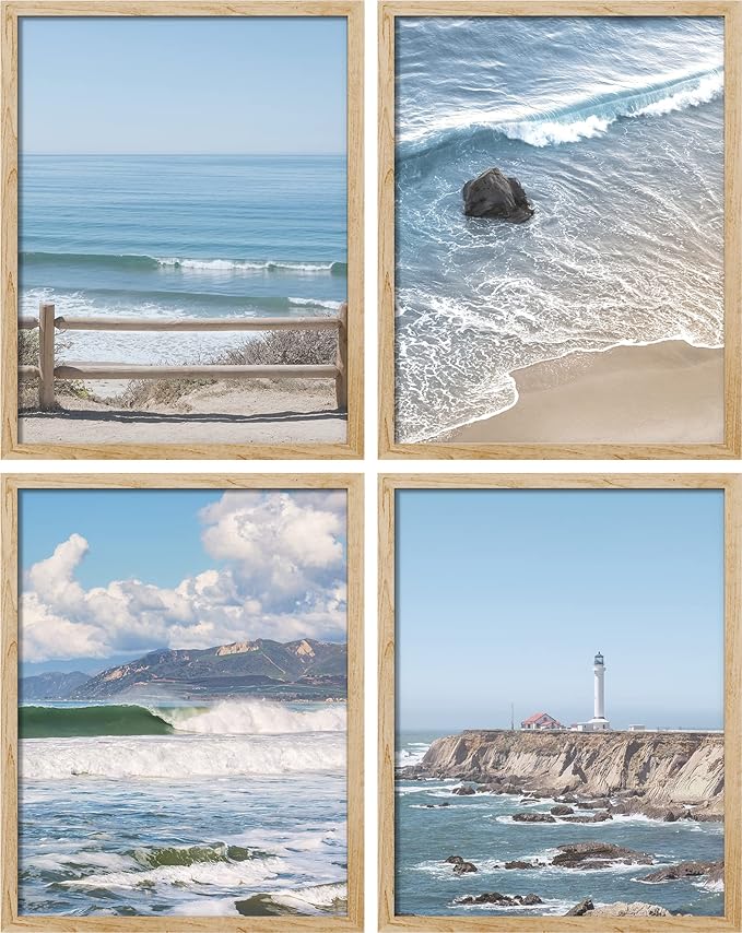 SIGNWIN Poster Bathroom Decor 8"x10"x 4, Wall Art Room Decor Multicolor for Living Room, Bedroom, Office White Aerial View Blue Ocean Wave Beach Shore Nature Wilderness Realism Decorative Landscape