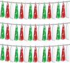 3P Red Green White Foil Fringe Metallic Tassel Streamers Banner Tassel Garland for Parade Floats, Graduation, Wedding, Birthday, Halloween, Christmas, Mexican Italian Birthday Party Decorations