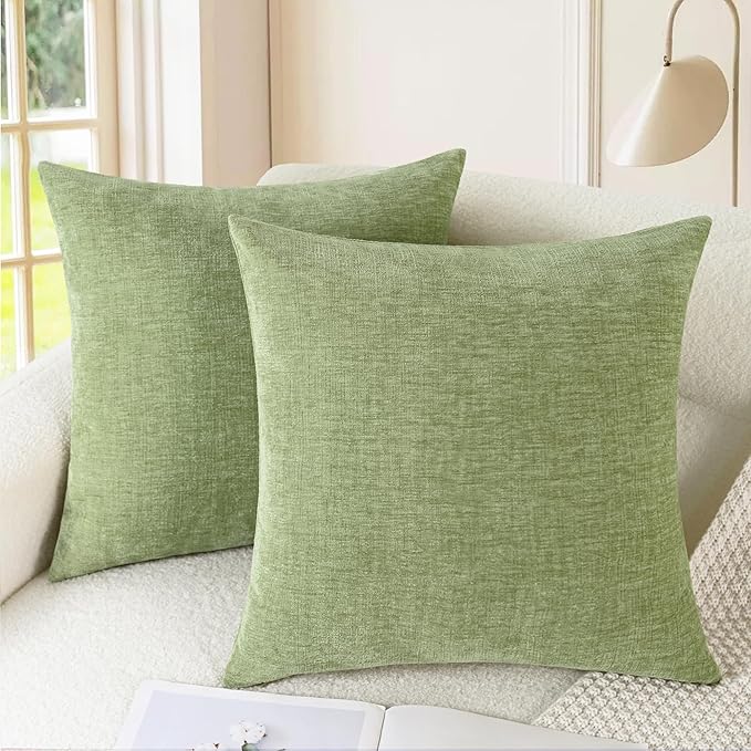 CaliTime Throw Pillow Covers Decorative 22 X 22 Inches Pack of 2 Cozy Chenille Cushion Cases for Couch Sofa Bed Living Room Home Sage Green