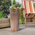 KOL 22''H 2-Pack Planter with Water Level Indicator - Galvanized Steel Pot - Self Watering Planters Flower Pot for Plant - Inner Pot Design - Round Metal Planter Box - Indoor Outdoor Planting - Bronze