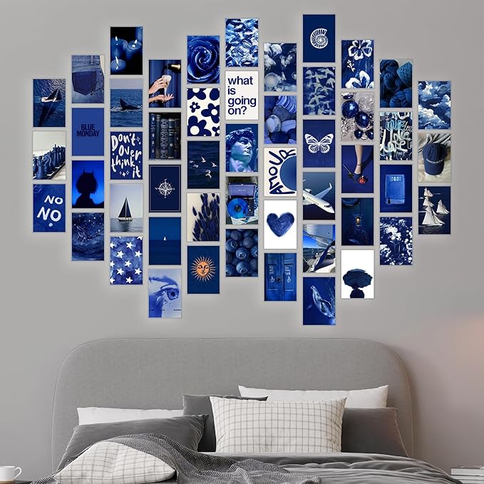 Y2K BOO Dark Navy Aesthetic Wall Collage Kit - 50 Trendy Deep Blue Photos for Minimalist Room Decor, 4"x6" Modern Art Prints for Teen Bedroom, College Dorm & Apartment Wall Aesthetic