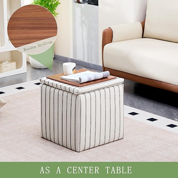 Wimarsbon 18inch Storage Ottoman with Detachable Tray, Mid Century Large Capacity Oversized Ottomans, Multifunctional Small Center End Tables, Suitable for Modern Home Styles (Square)