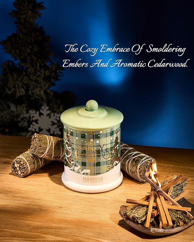 M&SENSE Fireside Cedarwood Scented,Soy Wax Candle,2 Wick 12.7oz Jar Candle,75 Hour Long Lasting Slow Burning, Soy Organic Wax Non Toxic,Aromatherapy Candle Gift for Christmas