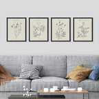 SIGNWIN Framed Vintage Wildflower Wall Art, Set of 4 Plant Collage Drawing Wall Decor Prints, Nature Wilderness Wall Décor for Living Room, Bedroom - 11"x14" Black