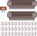 Hotop 30 Pcs Metal Drapery Curtain Rings 0.98/1.26/1.65 inch Interior Diameter and 30 Pcs Hanging Curtain Drapery Pin Hooks for Window Door Shower(32 mm,Brown)