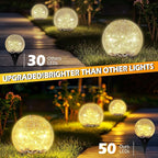 Garden Solar Ball Lights Outdoor Waterproof, 50 LED Cracked Glass Globe Solar Power Ground Lights for Path Yard Patio Lawn, Christmas Decoration Landscape Warm White(2 Pack 4.7'')
