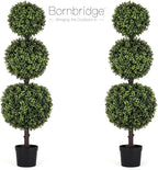 Bornbridge Artificial English Boxwood Topiary Ball Tree - 4' English Boxwood Ball Tree - Indoor/Outdoor Topiary Trees - Artificial Outdoor Plants - Lifelike English Boxwood Plant (2 Pack)