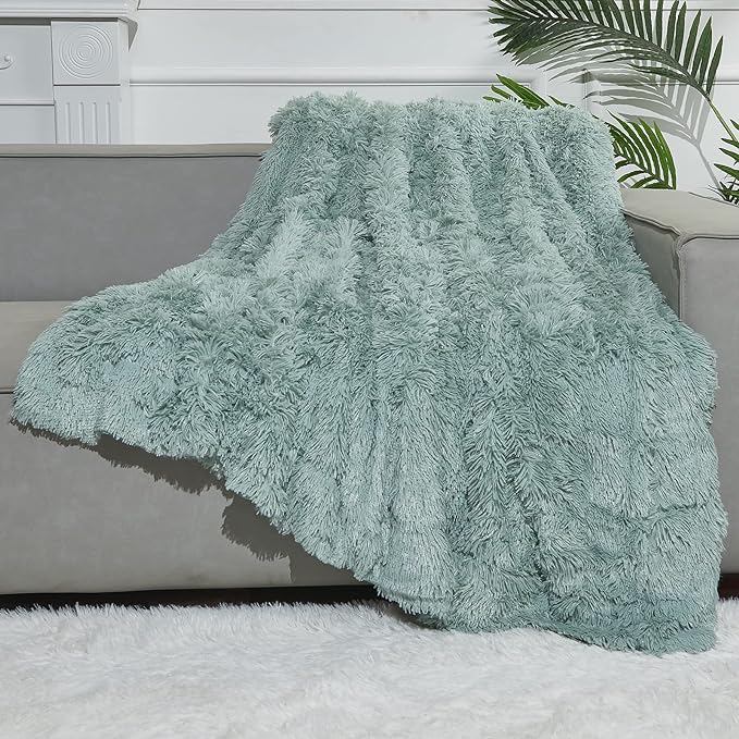 GONAAP Fuzzy Faux Fur Throw Blanket Ice Blue Super Soft Cozy Plush Fuzzy Shaggy Blanket for Couch Sofa Bed (Ice Blue, Throw(50"x60"))