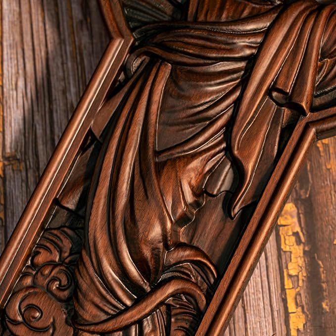 BGCOPPER Crucifix Wall Cross Handmade Wooden Cross for Wall with Hook, INRI Jesus Cross Wll Decor for Church Home Room Christmas Gifts