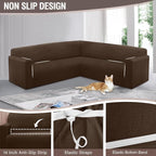 HDCAXKJ Sectional Couch Cover L Shape Stretch Sofa Covers Washable Jacquard Corner Couch Slipcover Non Slip Sectional Slip Cover U Shaped Furniture Protector for Pets Dogs (Dark Brown, Large)