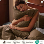 Bedsure Cotton Duvet Cover Set - 100% Cotton Waffle Weave Brown Duvet Cover Oversized King Size, GentleSoft™ and Breathable Bedding Set for All Season, 3 Pieces, 120"x98"