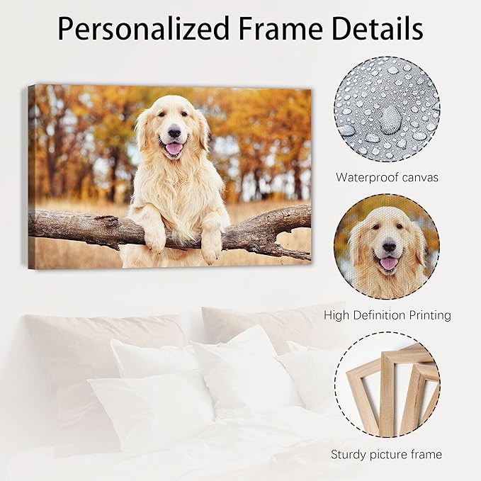 Custom Canvas Prints with Your Photos Personalized Photo Canvas Print Wall Art Customized Canvas Picture Frame Gifts for Pet Baby Family Mom Dad Men Women Couple Boyfriend Girlfriend Framed 24x18