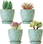 Succulent Planter for Indoor Plants, 4 Inch Small Ceramic Plant Pot with Drainage Holes and Saucers, Flower Pots for herb - Set of 4