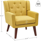 Accent Chair Button-Tufted Upholstered Living Room Chairs Comfy Reading Chair Mid Century Modern Chair with Linen Fabric Lounge Arm Chairs for Living Room Bedroom (Yellow)