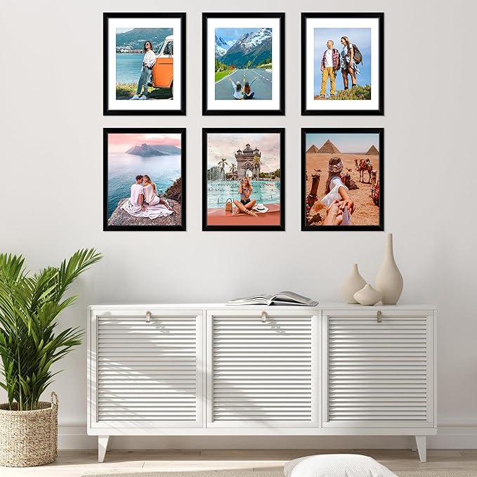 FIXSMITH 11x14 Picture Frame Set of 10, Black Photo Frames Bulk with HD Plexiglass, Display Pictures 8x10 with Mat or 11x14 Without Mat, Multi Picture Frames Collage for Wall Decor