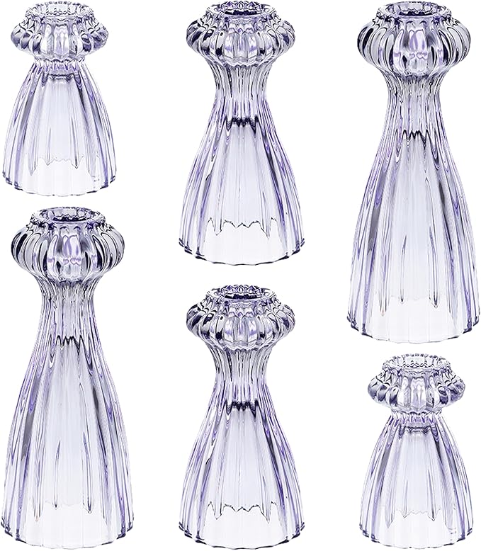 Lysenn Glass Candle Stick Holder Set of 6 – Premium Taper Candle Holders for Romantic Ambiance - Candle Sticks Holder Decor for Special Occasions - Purple
