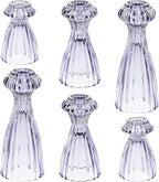 Lysenn Glass Candle Stick Holder Set of 6 – Premium Taper Candle Holders for Romantic Ambiance - Candle Sticks Holder Decor for Special Occasions - Purple