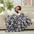 Amélie Home Chunky Knit Throw Blanket for Couch, Soft Chenille Crochet Blanket for Sofa, 50"x60", Space-Dyed Black