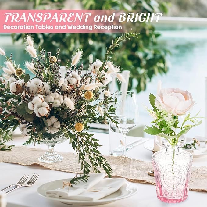 Inbagi Glass Vase, 20 Pcs Set of Small Vintage Flower Vases in Gradient Pink, Decorative Centerpieces for Home, Wedding Table, Christmas Decoration