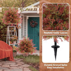 Artificial Topiary Ball Trees with Ground Spikes UV Resistant Faux Greenery Shrubs Fake Shrubs for Outdoors, Realistic Faux Plants Bushes for Garden Porch Yard Patio Decor (Red Green Cedar)