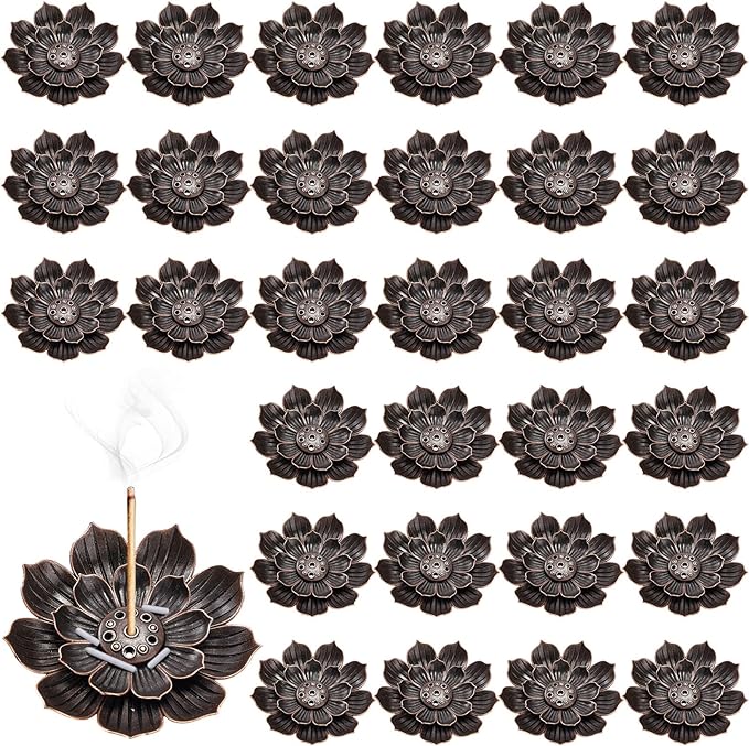 Sumind 30 Pieces Incense Holder Lotus Sticks Incense Burner Cone Burner Ash Catcher for Home Fragrance Decor Yoga SPA Bedroom(Retro)