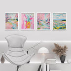 SIGNWIN Framed Vibrant Landscape and Pineapple Colorful Preppy Room Decor Pink Decor Digital Art Modern Art Decorative Multicolor Scenic for Bedroom - 11"x14"x4 White