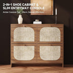 Nicetree Freestanding Arched Rattan Accent Ultra Slim Shoe Cabinet for Entryway - 4 Flip Drawers & 3-Tier Adjustable Shelves, Farmhouse Modern Rustic Shoe Rack for Hallway, Foyer, Living Room