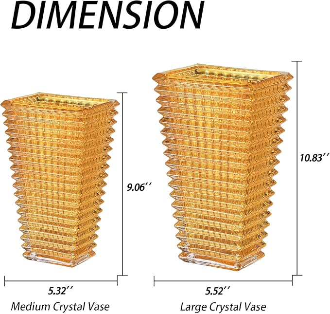 MCMCNCUIU Crystal Vase, Large Crystal Vases for Flowers, Amber Large Flower Vase, Modern Glass Vases for Living Room, Bedroom, Kitchen, Dining Table, Mantle, Wedding, 9 Inches