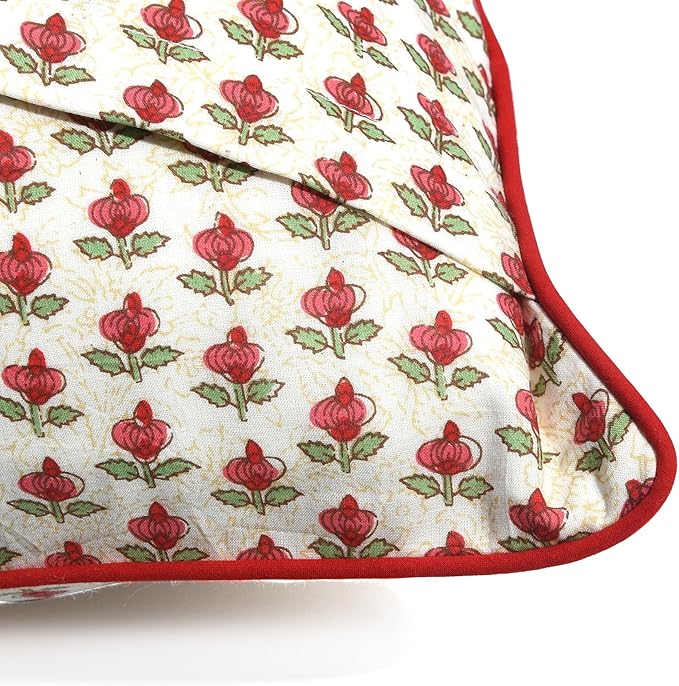 Ridhi Green and Red Print Print Cotton Throw Pillow Covers for Decorative Couch Pillows for Living Room, Chic Boho Cute Outdoor Thanksgiving Pillows Covers Gifts 20x20 Inches