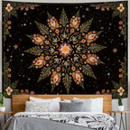 Fowocu Boho Floral Mandala Tapestry for Bedroom Aesthetic Vintage Bohemian Flower Wall Tapestry Black Green Hippie Indian Extra Large Tapestries Wall Hanging for Living Room Dorm Decor 90 x 68 Inch