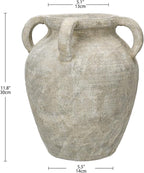 Handmade Flower Vase, 12" Tall Terracotta Vase, Green Vintage Ceramic vase, Rustic Antique Decor with 3 Handles, Wide Mouth, Matte Finish for Home Office Resto Café Décor