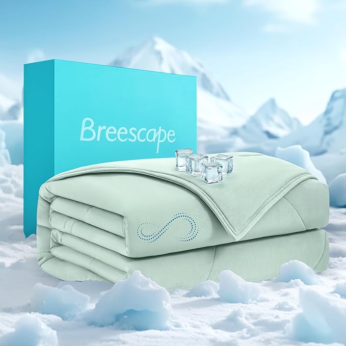 Breescape Cooling Comforter Throw Size - BlendTek™ Q-Max>0.46 Tech, Breathable Blanket for Hot Sleepers & Night Sweats Relief, Premium Lightweight Summer Bedding, 52x72 Inches, Mint Green
