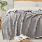 Snuggle Sac Grey Waffle Throw Blanket for Couch Bed Sofa 60x80 inches, Reversible Grey Blanket Microfiber Fluffy Fuzzy Cozy Knit Twin Blanket for Women Mothers Birthday Gifts
