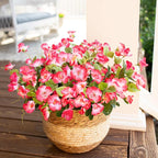 Hibiscus Artificial Flowers Plants for Outdoors Decoration, 6 Bundles Silk Hibiscus Bouquet Tropical Flowers Artificial Realistic UV Resistant Fake Flower for Outside Planter Porch Patio Balcony, Pink