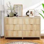 Fluted 6 Drawer Double Dresser for Bedroom, 47" Wide Modern Closet Dressers Chest of Drawers, Wood Storage Dresser Organizer for Nursery Bedroom Living Room Hallway Closet,Natural