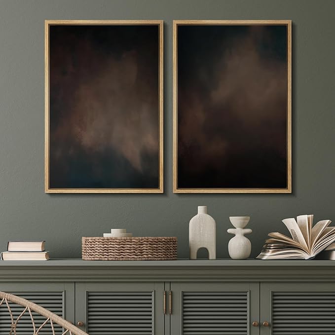 SIGNFORD Framed Canvas Print Wall Art Set Moody Dark Abstract Earth Tones Illustration Modern Art Decorative Nordic Nature for Living Room, Bedroom, Office - 16"x24"x2 Natural