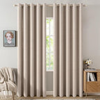 MIULEE 100% Blackout Linen Textured Curtains for Bedroom Solid Thermal Insulated Natural Beige Grommet Room Darkening Curtains & Drapes Luxury Decor for Living Room Nursery 62 x 96 Inch (2 Panels)