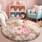 Tie-Dyed Beige Fluffy Round Rug,Soft Area Rugs for Girls Room,Shaggy Rugs 3'X3' for Living Room,Non Slip Circle Rug for Kids Bedroom,Shag Plush Nursery Carpets,Fuzzy Rug for Dorm,Room Decor Carpet